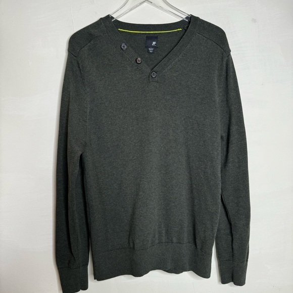 J Ferrar Mens Sweater Long Sleeve Pullover Dark Green - Picture 4 of 7
